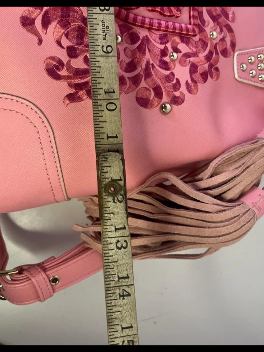 Sharif 1827 Embroidered Pink Satchel with Tassel Accent
